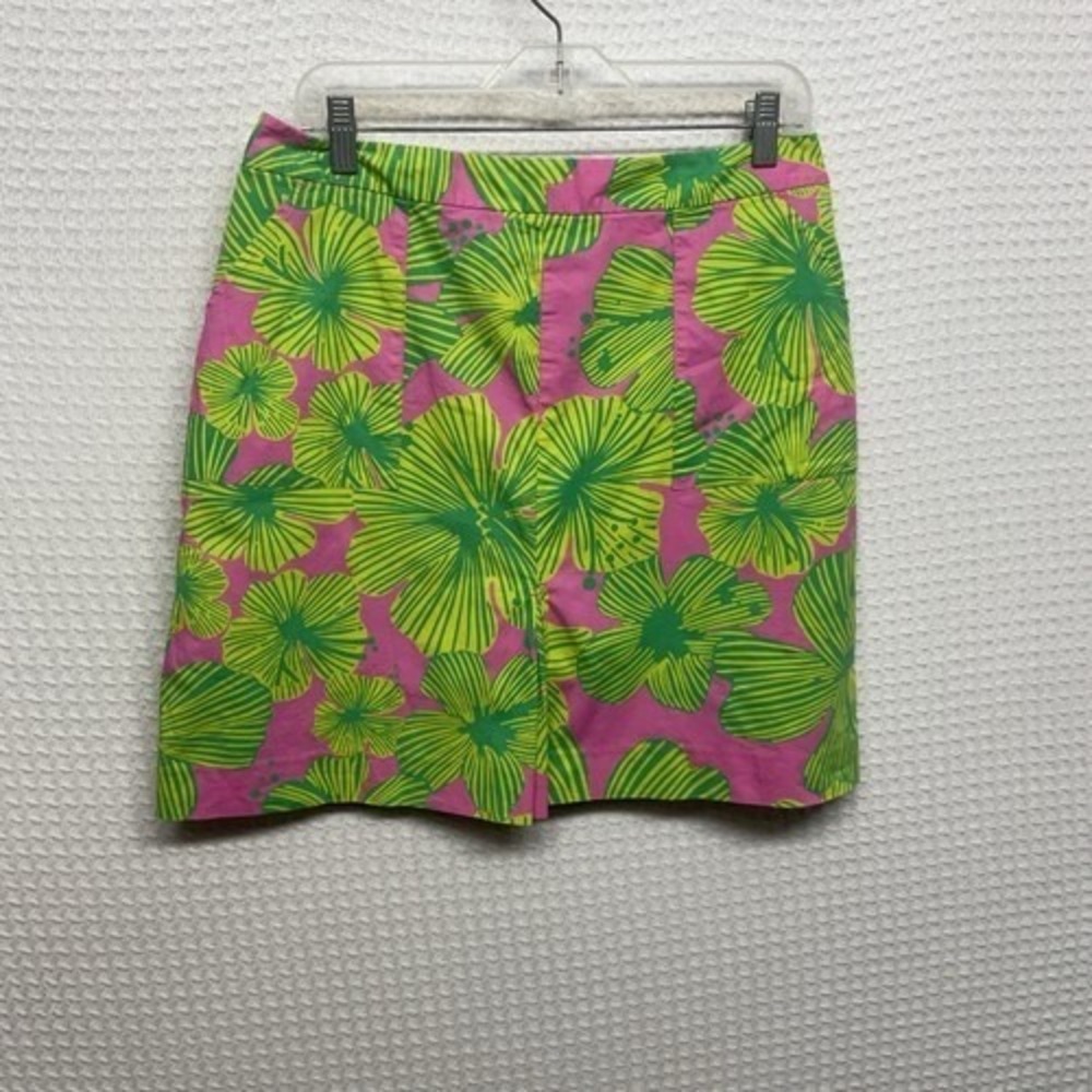 Lilly Pulitzer Pink/Green Hibiscus Pleated Mini Skirt/Skort Women 10 China